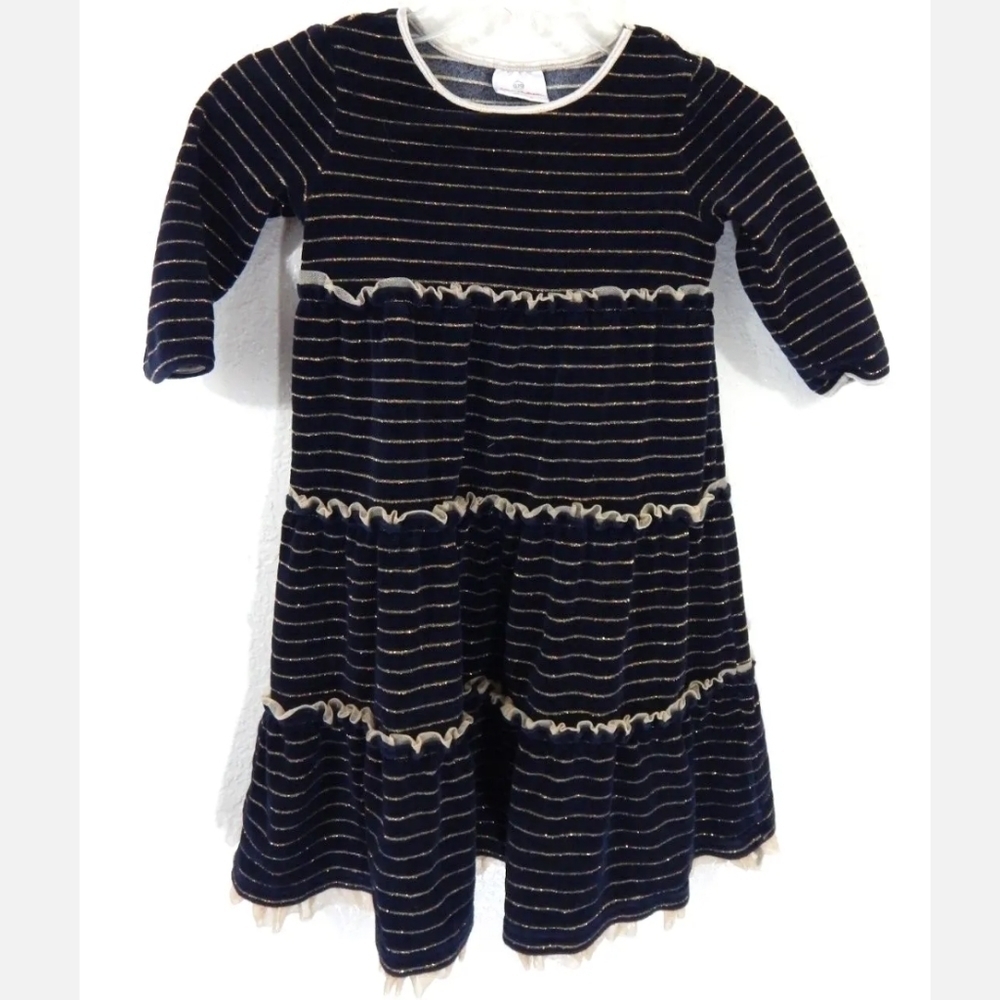 Hanna Andersson Black Gold Velour Striped Dress